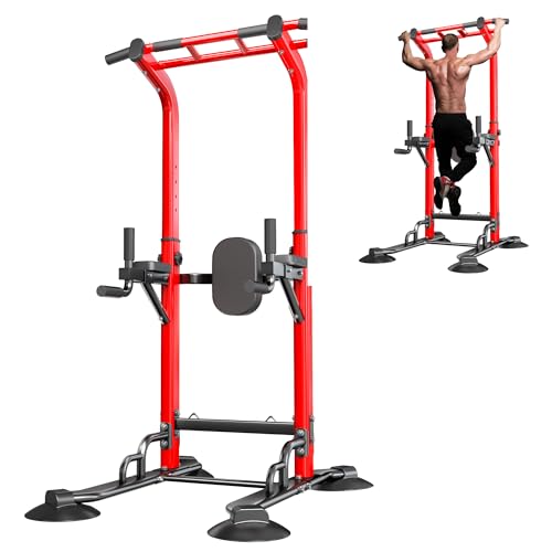 SogesPower Pull Up Bar Station Power Tower,12-Level Adjustable Heights | 66.1" to 94.5"Pull Up Dip Station for Home Gym, Pull Up Bar Stand Dip Bar Strength Training Fitness Equipment - color: Red