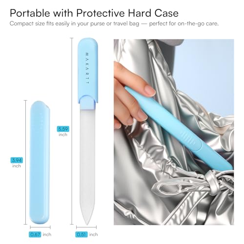 Makartt Glass Nail File for Natural Nails: Reusable Nail Care Tool, Blue | Fast Shaping & Gentle Smoothing, Double-Sided Sandblasted Surface, Washable, Portable Lightweight Manicure Gift with Case - color: 1pc Blue glass nail file