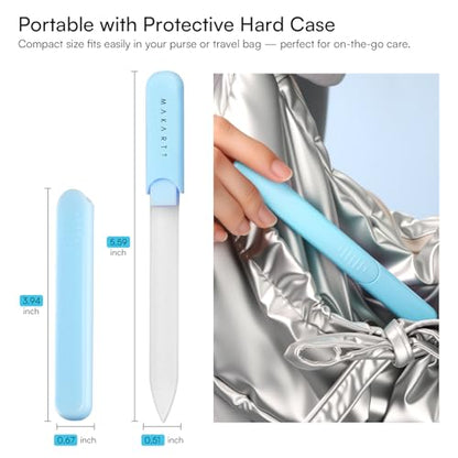 Makartt Glass Nail File for Natural Nails: Reusable Nail Care Tool, Blue | Fast Shaping & Gentle Smoothing, Double-Sided Sandblasted Surface, Washable, Portable Lightweight Manicure Gift with Case - color: 1pc Blue glass nail file