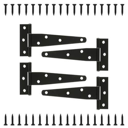 4 Pcs 6 Inch T Strap Hinges Heavy Duty, Shed Door Gate Hinges | 6 inch gate hinge black Heavy Duty Black Outdoor Tee Hinge for Wooden Fences,Barn Door Gates Hinge for Shed Door Hardware - size: 6 Inch