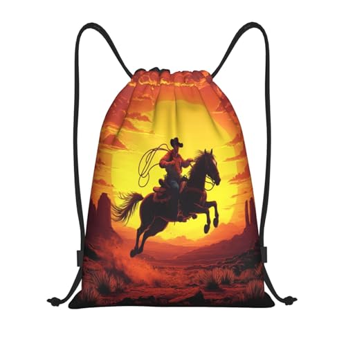 Drawstring Sports Backpacks - Lightweight Swim Gym Bags for Women Men String Sackpack for Beach Travel Yoga(Medium, Cowboy Horse Jumping) - color: Cowboy Horse Jumping, size: Medium