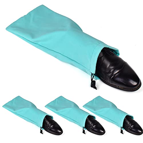 PlasMaller Shoe Storage Bags 100% Cotton with Drawstring for Men and Women for Travel Protecting and Storing Shoes - color: Turquoise, Set of 4