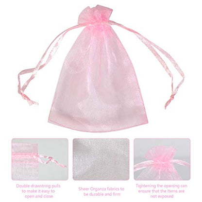 Boshen 100/200PCS Organza Gift Candy Sheer Bags Mesh Jewelry Pouches Drawstring Bulk for Wedding Party Favors Christmas (3" X 4"(100PCS), Pink) - color: Pink-3" X 4"(100PCS)