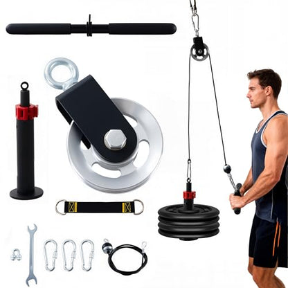 360° Rotating Cable Pulley System, Home Gym LAT Pulldown Attachments for Biceps, Triceps and Back Workout, Fits Power Rack, Squat Stand and Training Cage