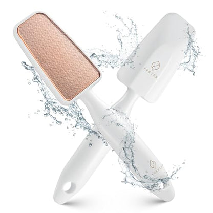 FERYES Glass Foot File Callus Remover - Long Handle Glass Foot Scrubber for Dead Skin, Cracked Heel Scraper Buffer - Professional Pedicure Tool for Smooth, Beautiful Feet - White - style: Single-sided nano glass