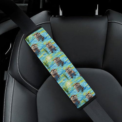 2 Pack Blue Water Scene Cute Otters Seat Belt Cover Universal Fit Shoulder Protector for Adults and Children, Most Cars, Comfortable Driving - color: Pattern 582