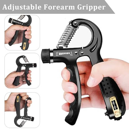 Hand Grip Strengthener Kit 5 Pack Adjustable Finger Forearm Hand Exerciser | Adjustable Grip Trainer, Finger Stretcher & Stress Ball Set for Strength Training & Hand Exercises