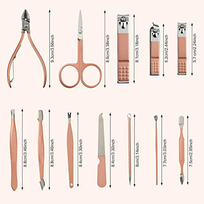 Manicure Set, 12 In 1 Stainless Steel Professional Pedicure Kit Nail Scissors Grooming Kit with Pink Leather Travel Case Pink - color: 12 in 1