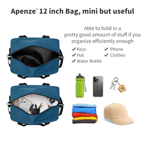 Apenze Small Gym Bag Carry On Bag - 12 in Mini Duffle Bag Lightweight for Overnight Travel(Blue) - color: Blue, size: 12inch