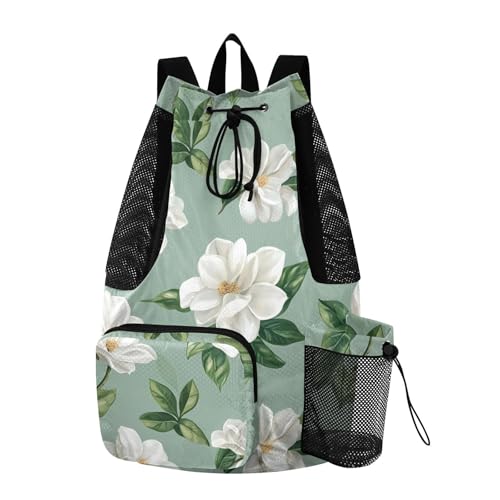 GuoChe Drawstring Backpacks Gym Swim Bag With Inside Pockets Pull String Bag Waterproof Chic Flower and Whites Green - color: Chic Flower and Whites Green