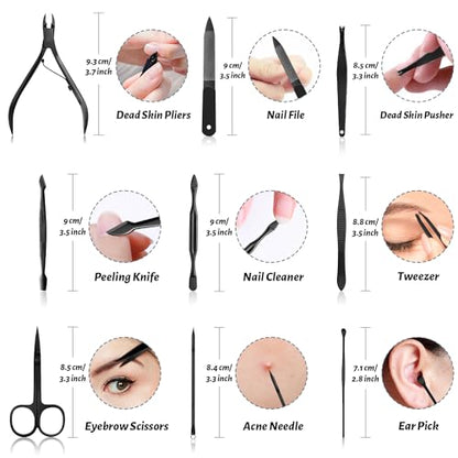 Manicure Set Nail Clipper Kit Pedicure Manicure Kit 12 In 1 Professional Pedicure Set Women Mens Personal Care Set with Travel Case Black - color: black