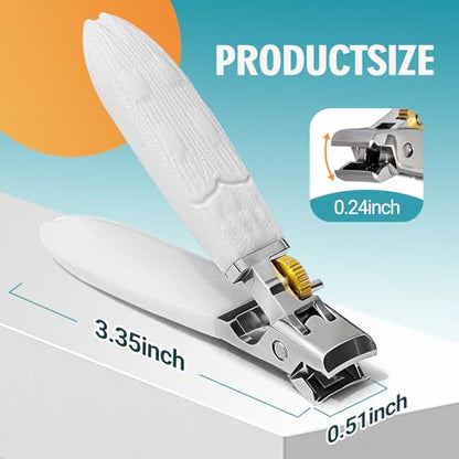 Heavy Duty Nail Clippers for Thick Toenails & Fingernails - Razor-Sharp Stainless Steel Blades with Wide Jaw, Anti-Slip Grip, Safety Lock & Splash Guard (Seniors/Men/Women/Kids) - color: White