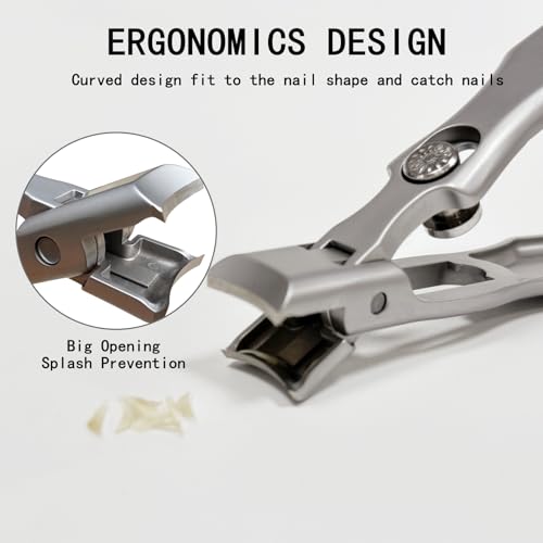 German Heavy Duty Nail Clippers for Thick Nails - Ultra Sharp Stainless Steel Clippers with Wide Jaw Opening & Anti-Splash Catcher - Ideal for Seniors, Men & Women with Safety Lock - style: Large Silver Nail Clipper