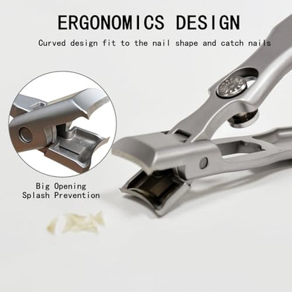 German Heavy Duty Nail Clippers for Thick Nails - Ultra Sharp Stainless Steel Clippers with Wide Jaw Opening & Anti-Splash Catcher - Ideal for Seniors, Men & Women with Safety Lock - style: Large Silver Nail Clipper