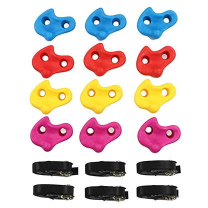 Climbing Brackets, 12 Pieces Climbing Wall Brackets, Robust Strong Rock Wall Climbing Set with Straps for Climbing Wall Trees Indoors and Outdoors