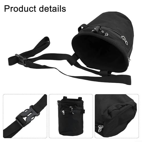 Climbing Chalk Bag, 420D Nylon Drawstring Bucket with Adjustable Belt & Carabiner, Anti-Slip Pockets for Rock Climbing, Bouldering, Gymnastics, Weightlifting(Black) - size: Black