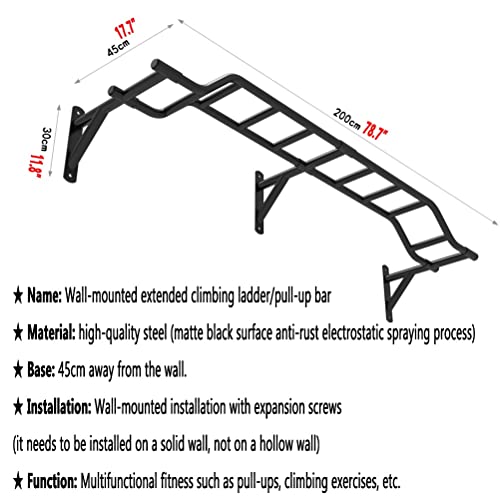 Wall Mounted Pull Up Bar， Heavy Duty Steel Climbing Frame/Parallel Bars/Horizontal Bars， Home Gym Strength Training Fitness bar， Load 300kg，