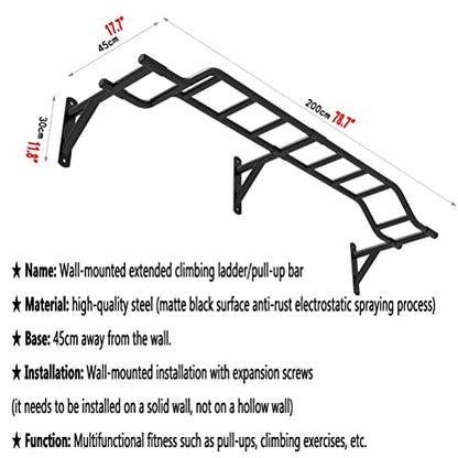 Wall Mounted Pull Up Bar， Heavy Duty Steel Climbing Frame/Parallel Bars/Horizontal Bars， Home Gym Strength Training Fitness bar， Load 300kg，