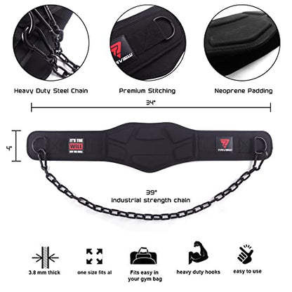 Heavy Duty Dip Belt With Chain - Weighted Pull Up Belt for Workout - color: black