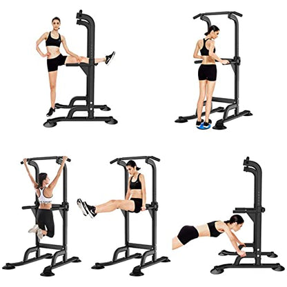 SogesHome Pull Up Station Dip Station Dip Stand Power Tower Adjustable Height Multi-Functional Home Strength Training Fitness Workout Station