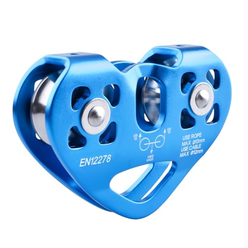 Azarxis 30 kN Zipline Pulley 6700LBS Zip Line Tandem Dual Trolley Kit for Cable & Rope Heavy Duty for Rescue Climbing Hauling Backyard Zipline Mountaineering Rigging (Blue) - color: Blue