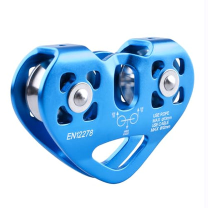 Azarxis 30 kN Zipline Pulley 6700LBS Zip Line Tandem Dual Trolley Kit for Cable & Rope Heavy Duty for Rescue Climbing Hauling Backyard Zipline Mountaineering Rigging (Blue) - color: Blue