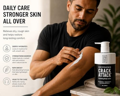 Greyfeather Crack Attack Hydrating Body Lotion for Dry Cracked Skin – Fast Absorbing, Mint Scented, Non-Greasy Moisturizer with Aloe, Shea Butter – Heals Hands, Feet, Elbows, Full Body Repair - size: 9 Fl Oz (Pack of 1)