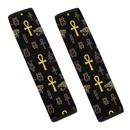 2PCS Ancient Egyptian Ankh Cross Gold Allahu Akbar Anubis Car Seat Straps Shoulder Pads Universal Soft and Comfortable Seat Belt Covers Cushion for Child, All Vehicles, Shock Absorption - color: Pattern 1141