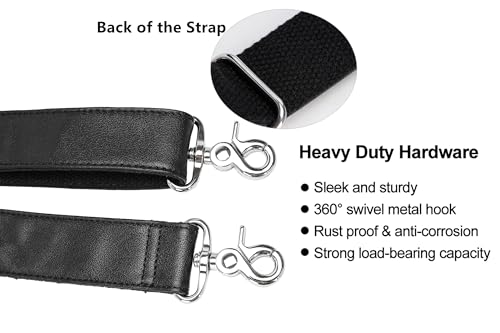 Full Grain Leather Shoulder Strap - Replacement Bag Straps for Laptop Briefcase, Messenger, Duffel, Crossbody, Travel Bags - color: Black