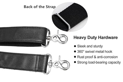 Full Grain Leather Shoulder Strap - Replacement Bag Straps for Laptop Briefcase, Messenger, Duffel, Crossbody, Travel Bags - color: Black