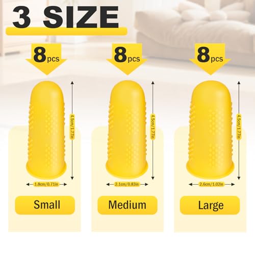 24pcs Silicone Finger Protectors,Rubber Fingers Tips, 3 Sizes | Finger Covers Thimble Guard Pads Caps for Hot Glue Gun Money Counting Collating Writing Task Wax Rosin Resin Crafts Sewing
