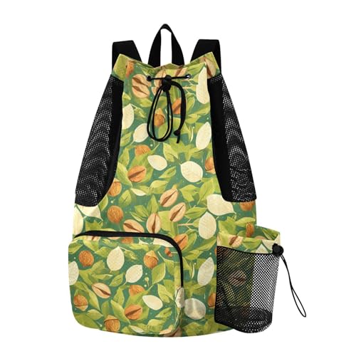 Yuiboo Cute Green Leafs Nuts Drawstring Gym Bags Climbing Gym Bag with Inside Pockets Cinch Back Sack Waterproof