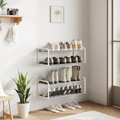 2 Pack Wall Mounted Shoe Rack, Carbon Steel Shoe Organizer with Removable Oxford Cloth, Non-Slip Space-Saving for Entryway Closet Bedroom, White - color: Classic White-2pack