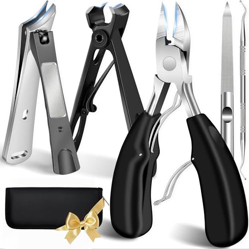 Toenail Clippers for Thick Nails for Seniors, 5Pcs Ingrown Toenail Removal Kit, Angled Head Large Toenails Clippers for Men, Heavy Duty Nail Clipper, Slanted Nail Clipper with Long Handle (Black) - size: 5Pcs Nail Clippers Set-black