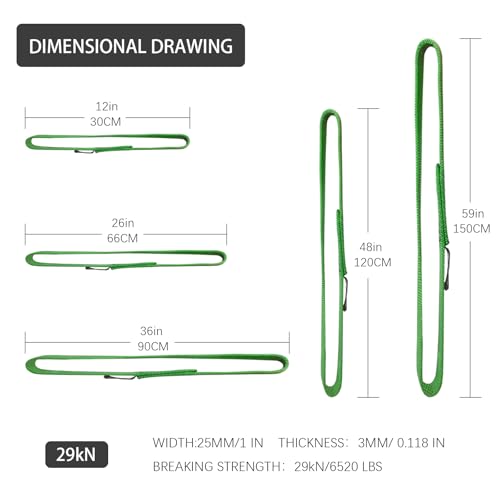 SEPEAK 25mm Nylon Tubular Webbing 1-Inch, 29kN/6520lbs, UIAA Certified Webbing Straps - color: Green, size: 66cm / 26inch | Pack of 3