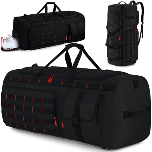Gonex 130L Extra Large Duffel Bag, Convertible Travel Duffle | 3-Way Carry Design, Shoe Compartment, 5-Zip Organization, Sports & Family Travel,Black with Red Accents - color: Black with Red Accents, size: 130L