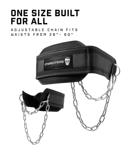 Gymreapers Dip Belt With Chain For Weightlifting, Pull Ups, Dips - Heavy Duty Steel Chain For Added Weight Training - color: Black