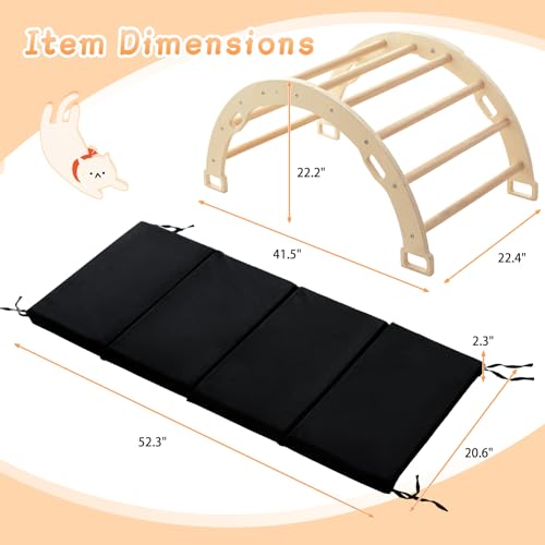 Kids Climber Arch Rocker with Cushion, Montessori Climber Climbing Toys | Arch Climber Wooden Indoor Playground with Cushion for Kids, Large Children Arch Climbing for Toddler Indoor Black