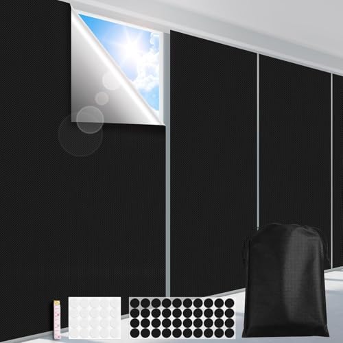 FADOTY 100% Blackout Curtains, 57"x 157" Portable Black Out Window Cover | Blackout Window Film Shades Blinds, Cuttable, No Drill, Sun Heat Light Blocker for Bedroom, Nursery, Media Room, RV, Black - color: Black, size: 57"W x 157"H