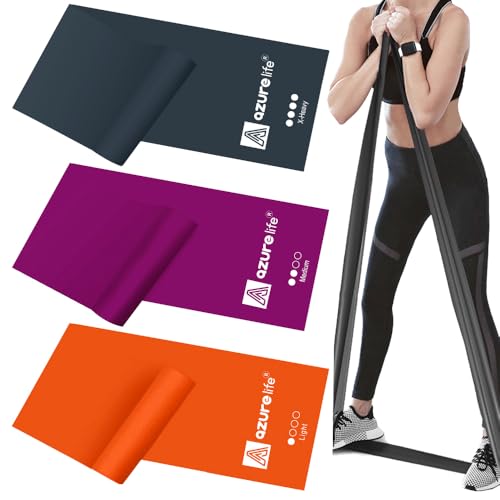 A AZURELIFE Resistance Bands,Professional Long Non-Latex Elastic Stretch Bands,Exercise Bands for Physical Therapy, Yoga, Pilates, Rehab, at-Home or The Gym Workouts, Strength Training - color: Orange, Pink, Gray, size: 5-FT