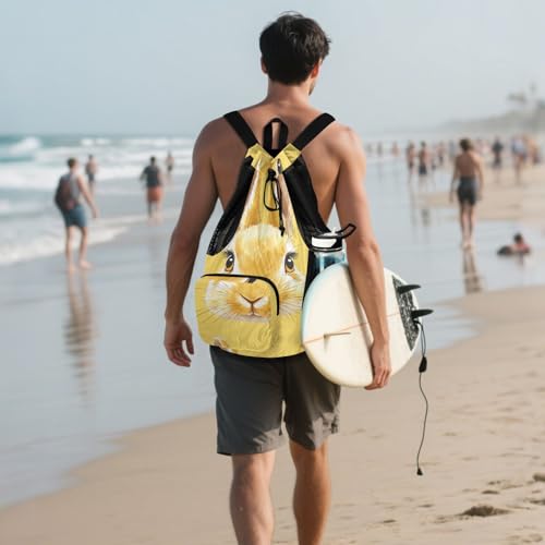 GuoChe Drawstring Backpacks Gym Swim Bag With Inside Pockets Pull String Bag Waterproof Cute Bunny Faces Light Yellow - color: Cute Bunny Faces Light Yellow