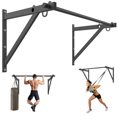 Jusgym Wall Mounted Pull Up Bar, 51"/45" Chin Up Bar with 500LBS Capacity, Strength Training Pull-Up Bars |Joist Mounted |Reinforced Thick Metal Construction