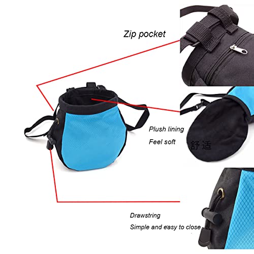 Chalk Bag,Rock Climbing Gear,Metal Powder Bags，with Zippered Pocket and Adjustable Waistband，Suitable for Fitness, Rock Climbing, Track and Field, Weightlifting, Billiards Chalk Bag (Blue)