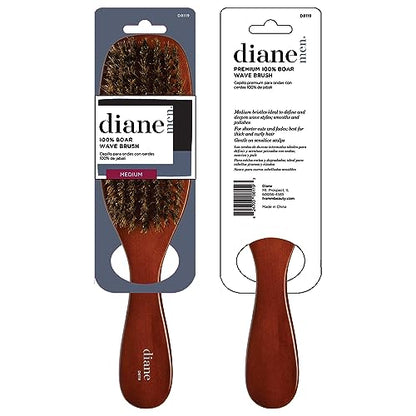 Diane Premium 100% Boar Wave Brush for Men and Barbers , Mens Hair Brush– Medium Bristles for Thick Coarse Hair – Use for Detangling, Smoothing, Wave Styles, Soft on Scalp, Restore Shine and Texture - style: Wave Brush