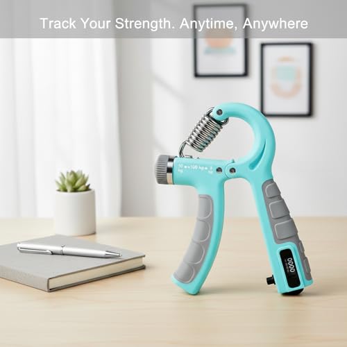 Adjustable Hand Grip Strengthener with Auto Counter, 10-100 lbs Resistance for Forearm Training, Ergonomic Non-Slip Design - color: Blue