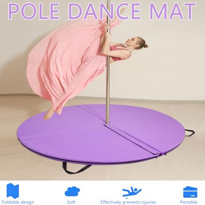 Foldable Pole Crash Mat, Pole Dance Mat, Anti-Collision Cushioned PU Leather Mat for Yoga, Gymnastics, Pole Dancing Pink 2" Tx4.9'W
