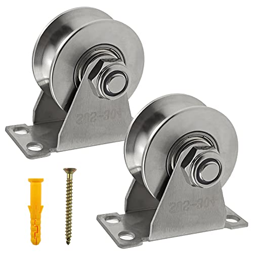 Groove Wheel Pulley Stainless Steel Pulley Block Super Silent Single Pulley Block for DIY Gym Equipment,Sliding Gate Detachable Duplex Bearing with Mounting Screws and Expansion Pipes U Type (2 Pack) - size: 2 Pack