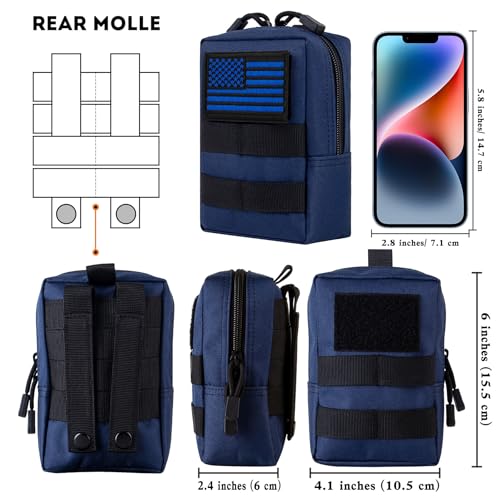 2 Pack Tactical Molle EDC Pouch Multi-Purpose Compact Pack Water-Resistant Utility Pouch with Flag Patch - color: Deep Blue