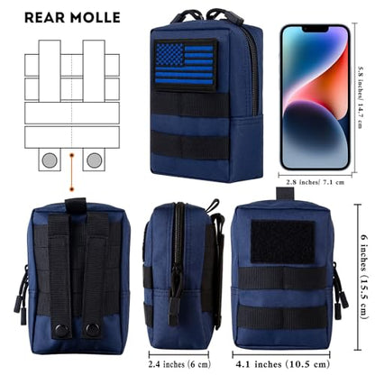 2 Pack Tactical Molle EDC Pouch Multi-Purpose Compact Pack Water-Resistant Utility Pouch with Flag Patch - color: Deep Blue