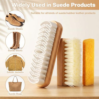 3Pcs Suede Shoe Brush Crepe Applicators Nubuck Leather Cleaner Shoes Shine Dauber Set with Cleaning Eraser Cloth(Style B) - style: Style B